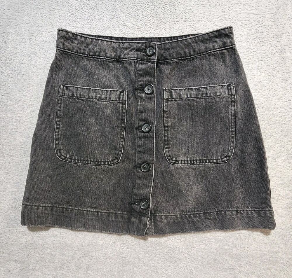 Free People We The Free Jean Skirt Mini Button Front Black Pockets Womens Sz 27